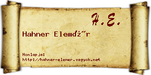 Hahner Elemér névjegykártya
